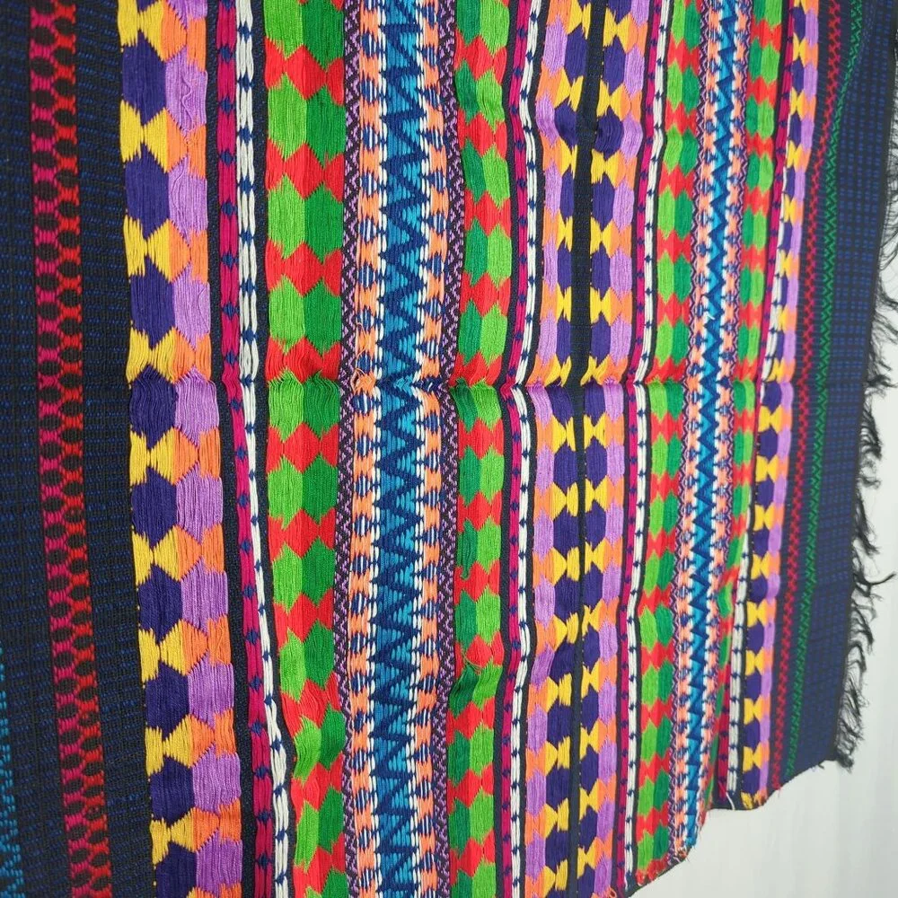 Vintage Folk Indigenous Rug Tapestry Knit Tablecloth Black